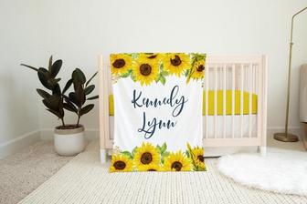 Sunflower Baby Blanket, Girl Baby Blanket, Floral Baby Blanket, Nursery Bedding, Newborn Coming Home Blanket, Baby Shower Gift F8 - Seseable