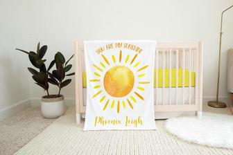 Sunshine Blanket, Personalized Sunshine Baby Blanket, You Are My Sunshine and Back Baby Blanket, Gender Neutral Blanket, Sun Nursery - Seseable