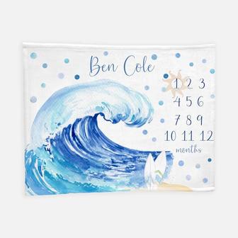 Surfer Milestone Blanket, Beach Monthly Baby Blanket, Ocean Waves Blanket, Baby Shower Gift, Newborn Gift, Ocean Sea Milestone Blanket - Seseable