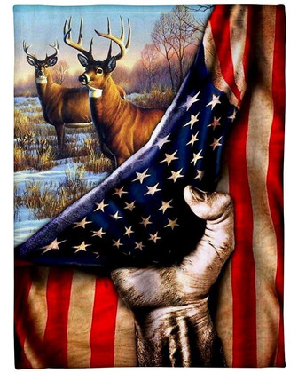 White-Tailed Deer, Behind In The Flag, Gift For Hunter Fleece Blanket - Seseable