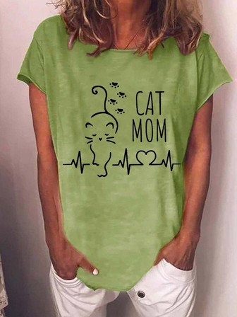 Women's Funny Cat Mom Casual Crew Neck -blend T-shirt - Thegiftio UK