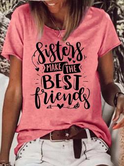 Women's Funny Sister Letters Casual T-shirt - Seseable