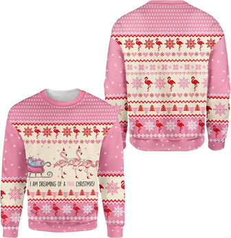 I Am Dreaming of A Pink Christmas Sweatshirt, Flamingo Christmas Ugly Sweatshirt for Men WomenUgly Christmas Sweater - Thegiftio UK