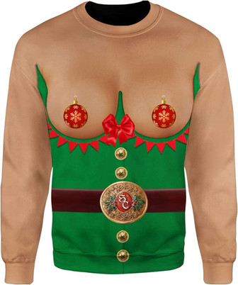 All Over Print Sweatshirt for Christmas Chest Hair Christmas Decoration Christmas LightUgly Christmas Sweater Men - Thegiftio UK