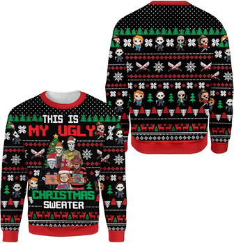 This is My Ugly Christmas Sweater Sweatshirt, Horror Characters Sweatshirt, Horror MovieUgly Christmas Sweater for Men - Thegiftio UK