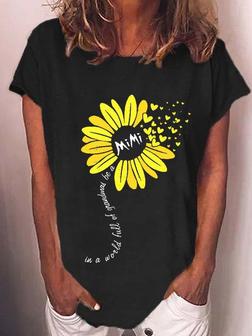 Womens Mimi Grandma Flower Print Letters Casual Crew Neck T-shirt - Thegiftio UK