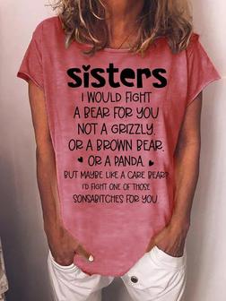 Women's Funny Sister Casual Crew Neck T-shirt - Seseable