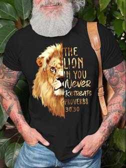 Men's The Lion In You Never Ketreats Proverbs 30:30 Funny Graphic Print Casual Text Letters Crew Neck T-shirt - Seseable