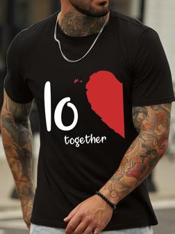 Men's Couple Love Together Forever Valentines Casual Text Letters Loose T-shirt - Seseable