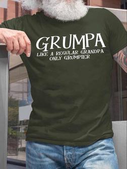 Men's Grumpa Like A Regular Grandpa Only Grumpier Funny Graphic Print Text Letters Crew Neck Casual T-shirt - Seseable