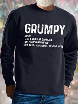 Men's Grumpy Like A Regular Grandpa Only Mich Grumpier Funny Graphic Print Text Letters Casual Loose Sweatshirt - Seseable
