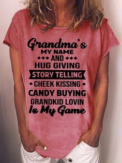 Women‘s Grandma's My Name Funny Gift Crew Neck Letters Casual T-shirt - Thegiftio UK