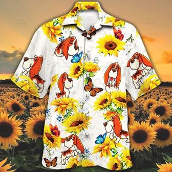 Basset Hound Dog Lovers Sun Flower Hawaiian Shirt - Seseable