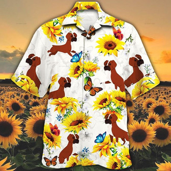 Boxer Dog Lovers Sun Flower Hawaiian Shirt | Seseable FR