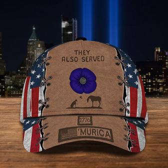 Animal They Also Served Purple Poppy Hat Lest We Forget American Flag Cap Memorial Hat - Thegiftio UK