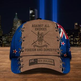Army Against All Enemies Foreign And Domestic New Zealand Flag Hat Proud Veteran Caps Men Hat - Thegiftio UK