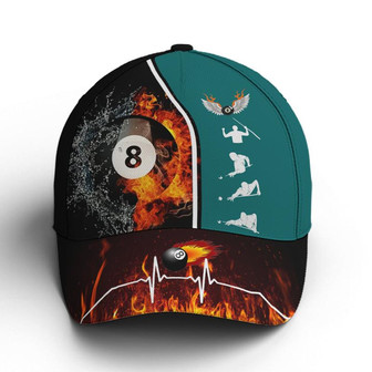 Billiards Vector Icon Art Fire And Water Basebal Cap Hat - Thegiftio UK