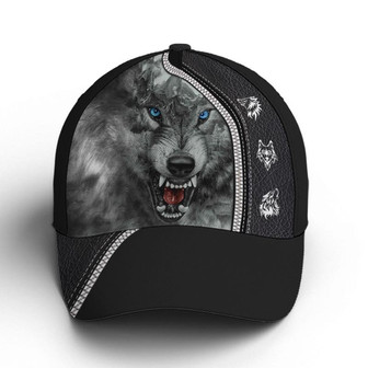 Black Wolf Leather Style Baseball Cap Hat - Thegiftio