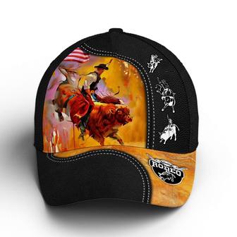 Bull Riding Vector Art Classic Leather Baseball Cap Hat - Thegiftio UK