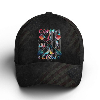 Camping Crew American Flag Black Baseball Cap Hat - Thegiftio UK