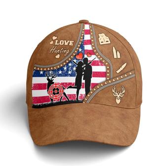 Couple Love Hunting American Flag Leather Style Baseball Cap Hat - Thegiftio UK