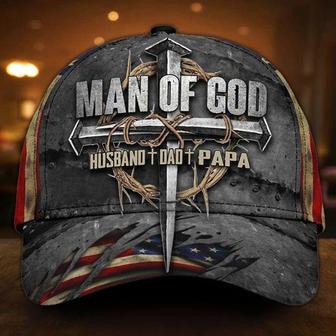 Cross Man Of God Husband Dad Papa Cap American Flag Hat Christian Faith Gift For Him Hat - Thegiftio UK