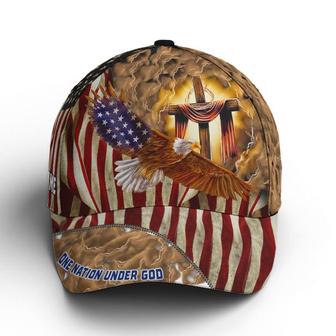 Custom Name American Eagle Flag One Nation Under God Cross Sign Baseball Cap Hat - Thegiftio UK