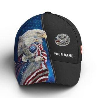 Custom Name American Pride Bold Eagle Black Baseball Cap Hat - Thegiftio UK