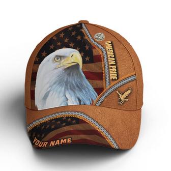 Custom Name American Pride Eagle Leather Style Baseball Cap Hat - Thegiftio UK
