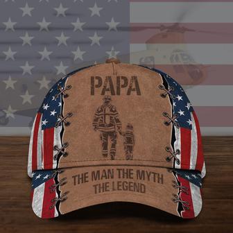 Fireman Papa The Man The Myth The Legend American Flag Hat Mens Vintage Caps Best Gift For Papa - Thegiftio UK