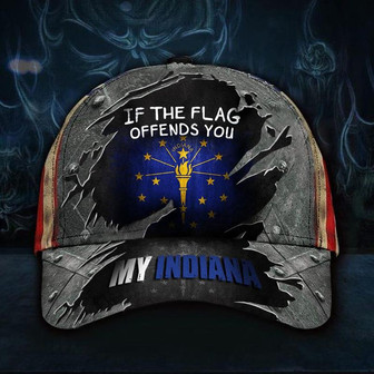 If The Flag Offends You My Indiana Hat Vintage USA Flag Ball Cap For Men Indiana Patriotic Hat - Thegiftio