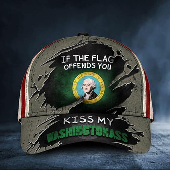 If The Flag Offends You Kiss My Washingtonass Cap USA 1889 The Seal Of The State Washington Hat - Thegiftio UK