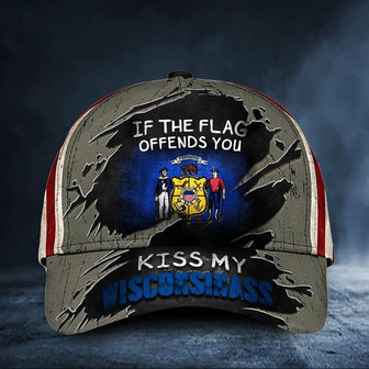 If The Flag Offends You Kiss My Wisconsinass Cap USA Flag Hat Funny Patriotic Wisconsin Hat - Thegiftio