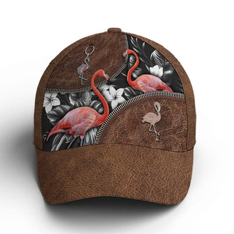 Flamingo Tropical Flower Patterns Leather Style Baseball Cap Hat - Thegiftio UK