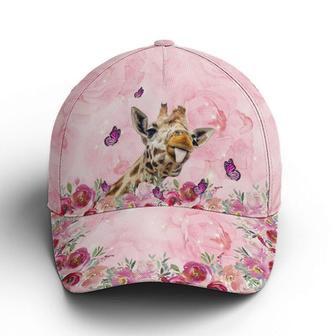 Floral Pink Giraffe Baseball Cap Hat - Thegiftio UK