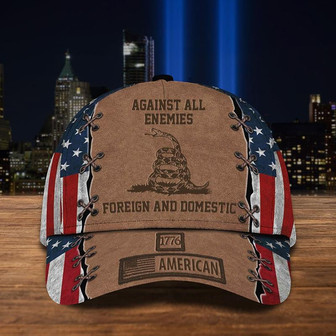 Gadsden Hat Tread On Me 1776 American Against All Enemies Foreign & Domestic Cap Hat - Thegiftio UK