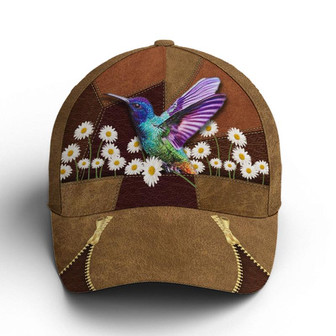 Hummingbird Daisy Flower Leather Style Baseball Cap Hat - Thegiftio UK