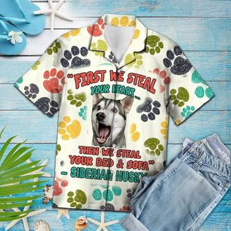 Funny Siberian Husky Steal Your Heart And Steal Your Bed Pattern Hawaiian Shirt - Seseable