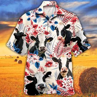 Holstein Friesian Cattle Lovers American Flag Hawaiian Shirt, Cow aloha Hawaiian shirt, Cow Hawaiian shirt vintage, Hawaiian shirt men - Seseable