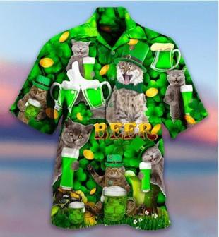 Funny Cat With Beer On Saint Patrick's Day Hawaiian Shirt - Seseable