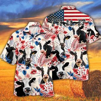Holstein Friesian Cattle Lovers American Flag Hawaiian Shirt, Cow Hawaiian shirt vintage, Hawaiian shirt for men and women - Seseable