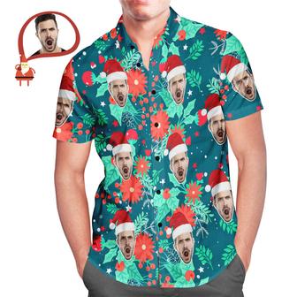 Custom Face Men's All Over Print Christmas Hawaiian Shirt Merry Xmas Is Coming Here - Seseable