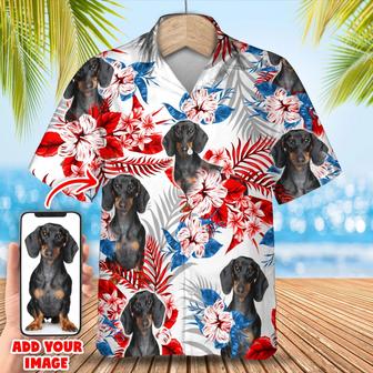 Custom Photo Dog American Flag Hawaiian Shirt - Seseable