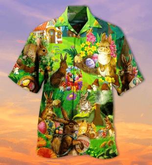 Happy Easter Bunny On Garden Green Hawaiian Shirt - Seseable