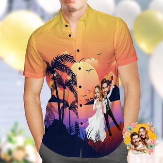 Custom Photo Hawaiian Shirt Personalized Sunset and Coconut Grove Wedding Hawaiian Shirt - Seseable