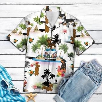 Hippie Van Dachshund Dog Enjoy The Vacation On Island Hawaiian Shirt Short Sleeve Hawaiian Aloha Shirt For Men - Seseable