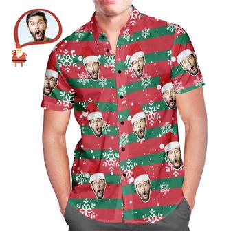 Custom Face Santa Red and Green Christmas Hawaiian Aloha Shirts | Seseable CA