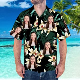 Custom Face Hawaiian Shirt Leaves & Flowers Pattern Hawaiian Shirt - Seseable
