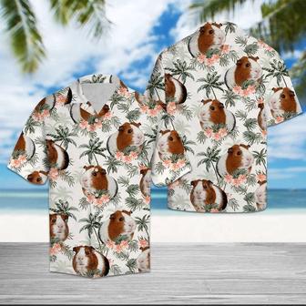 Guinea Pig With Flowers And Leaves Hawaiian Shirt, Summer Short Sleeve Hawaiian Aloha Shirt - Seseable