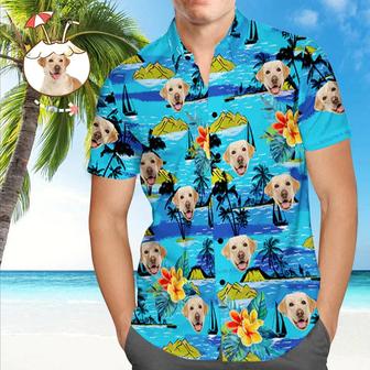 Custom Face Dog Hawaiian Shirt with Dog Face Men's Hawaiian Shirt Red Flowers Casual Shirt - Seseable